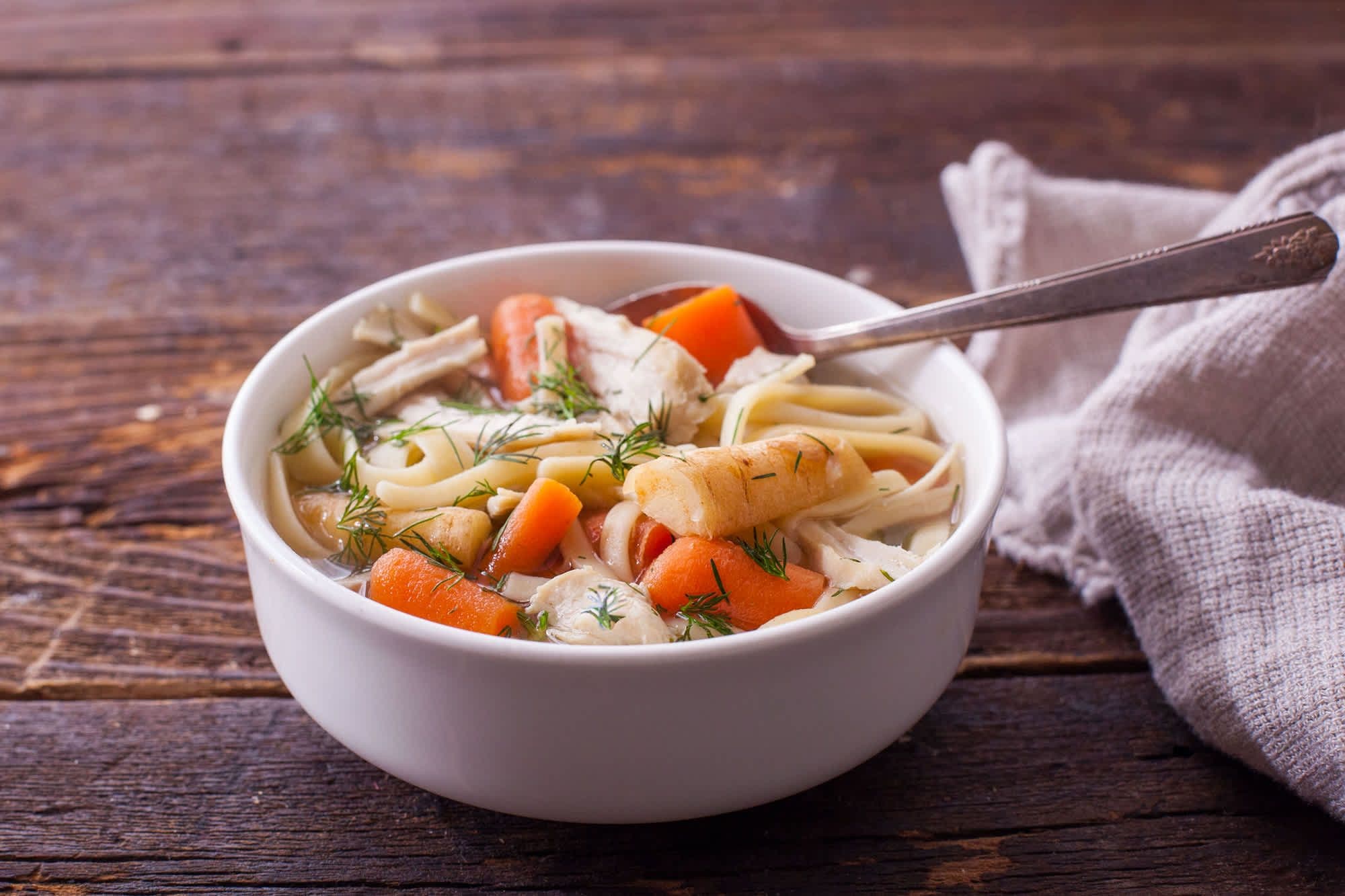 Chicken Noodle Soup With Carrots, Parsnips and Dill
